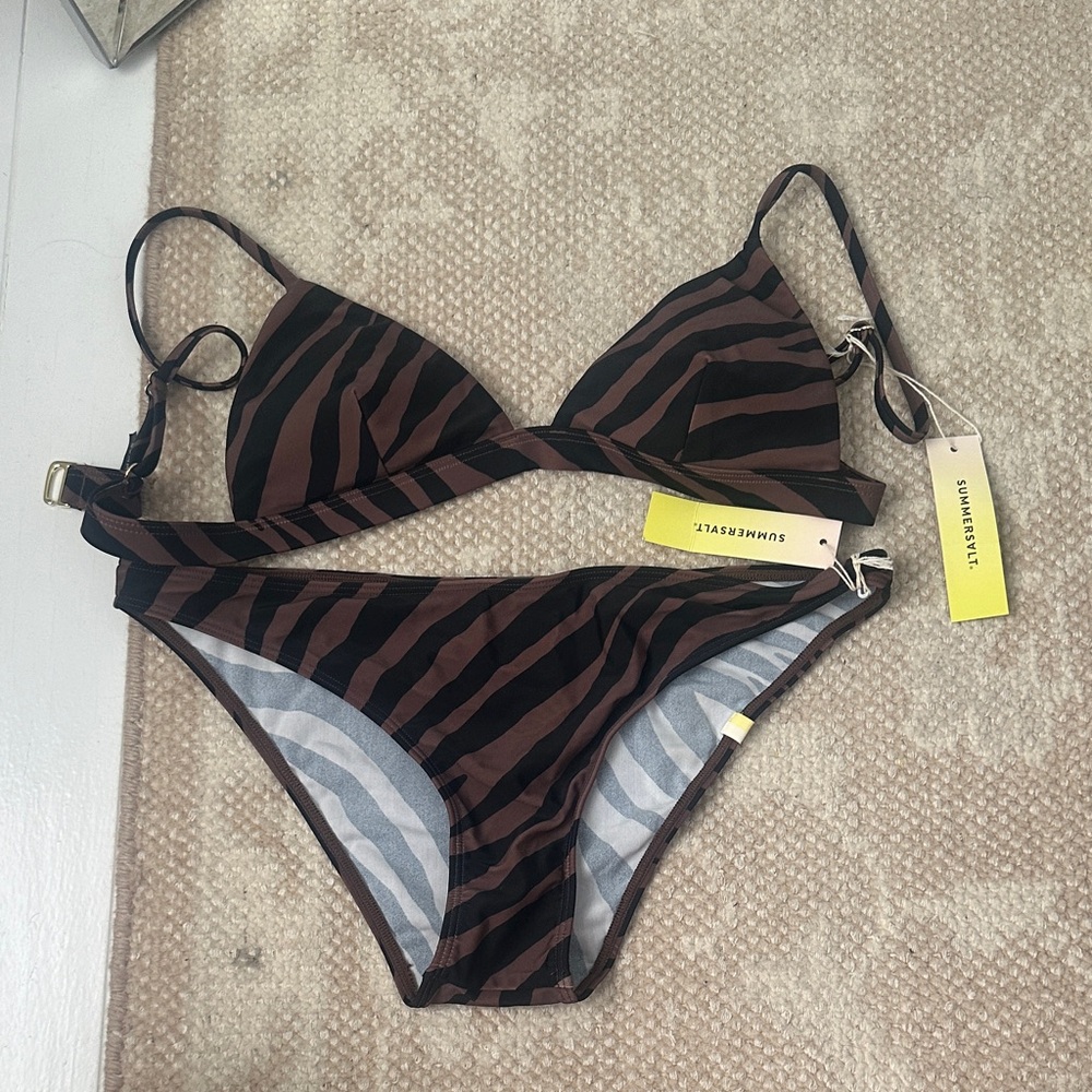 Sunnylife Zebra Stripe Bikini in Brown and Black
